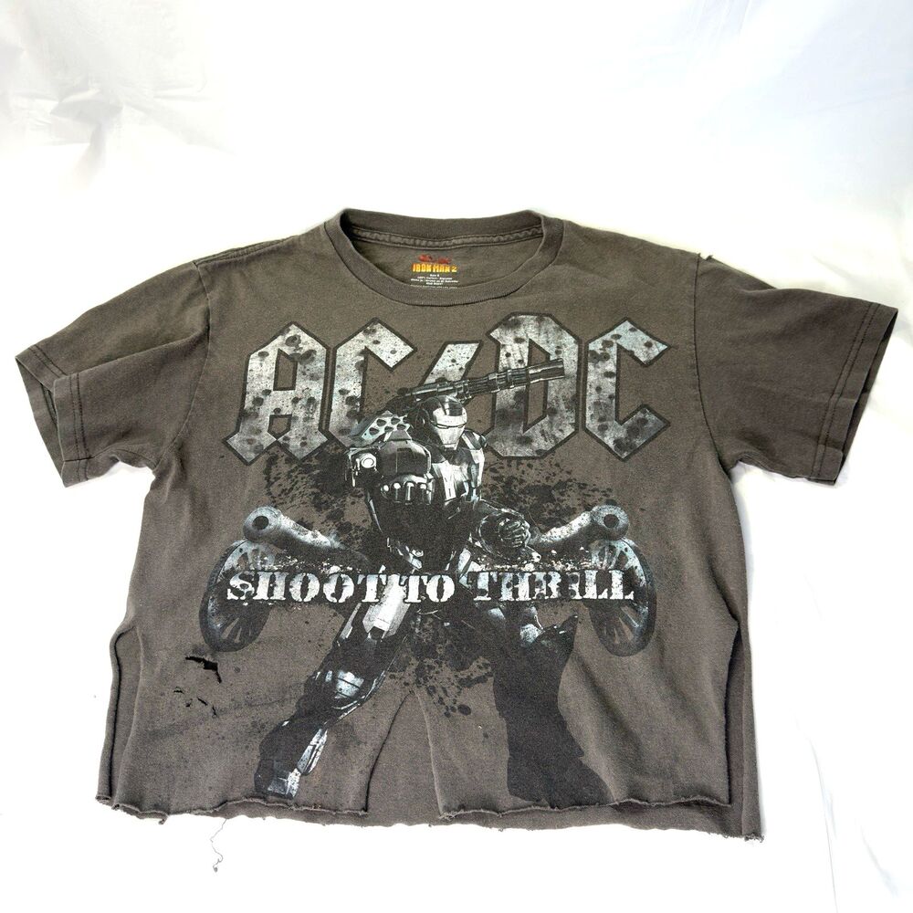 AC/DC Iron Man Shoot To Thrill Band Graphic T-Shirt Crop Top Grunge‎ Size Small